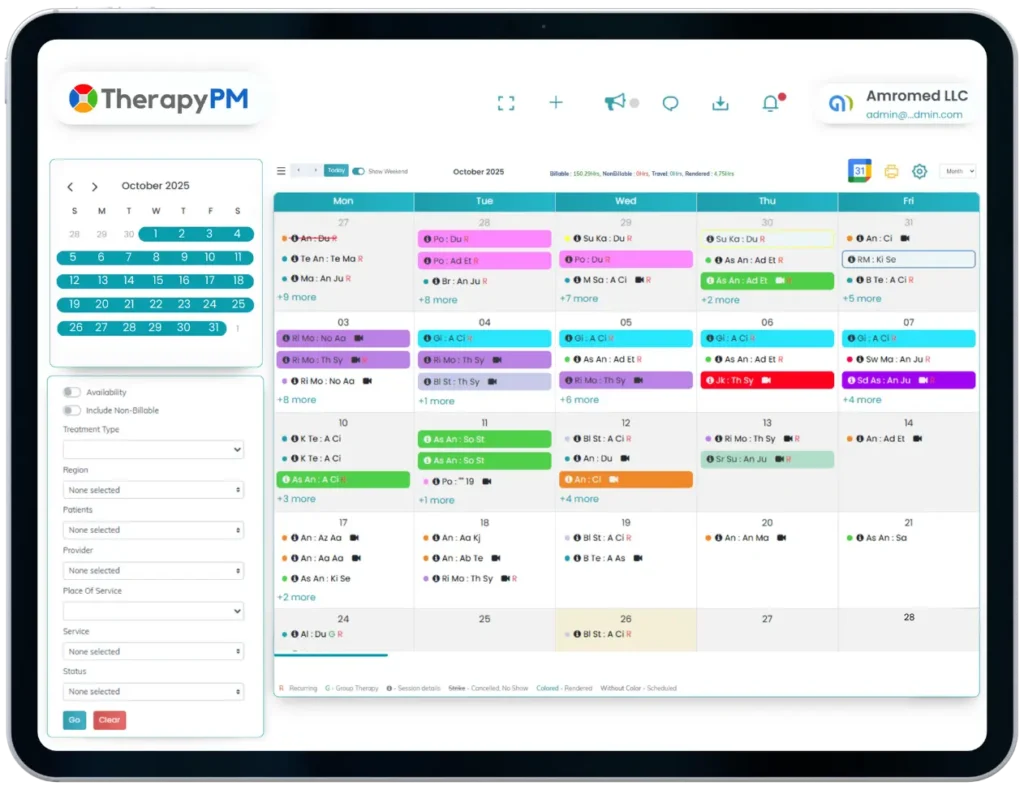 TherapyPM Scheduling Calendar