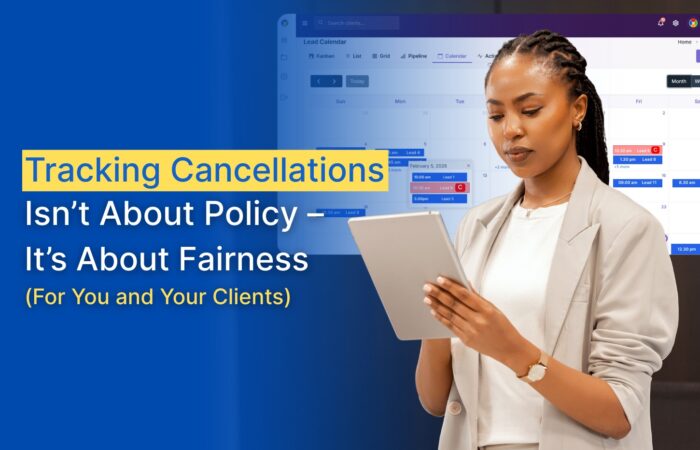 TherapyPM CRM showing cancellation tracking for therapy clients